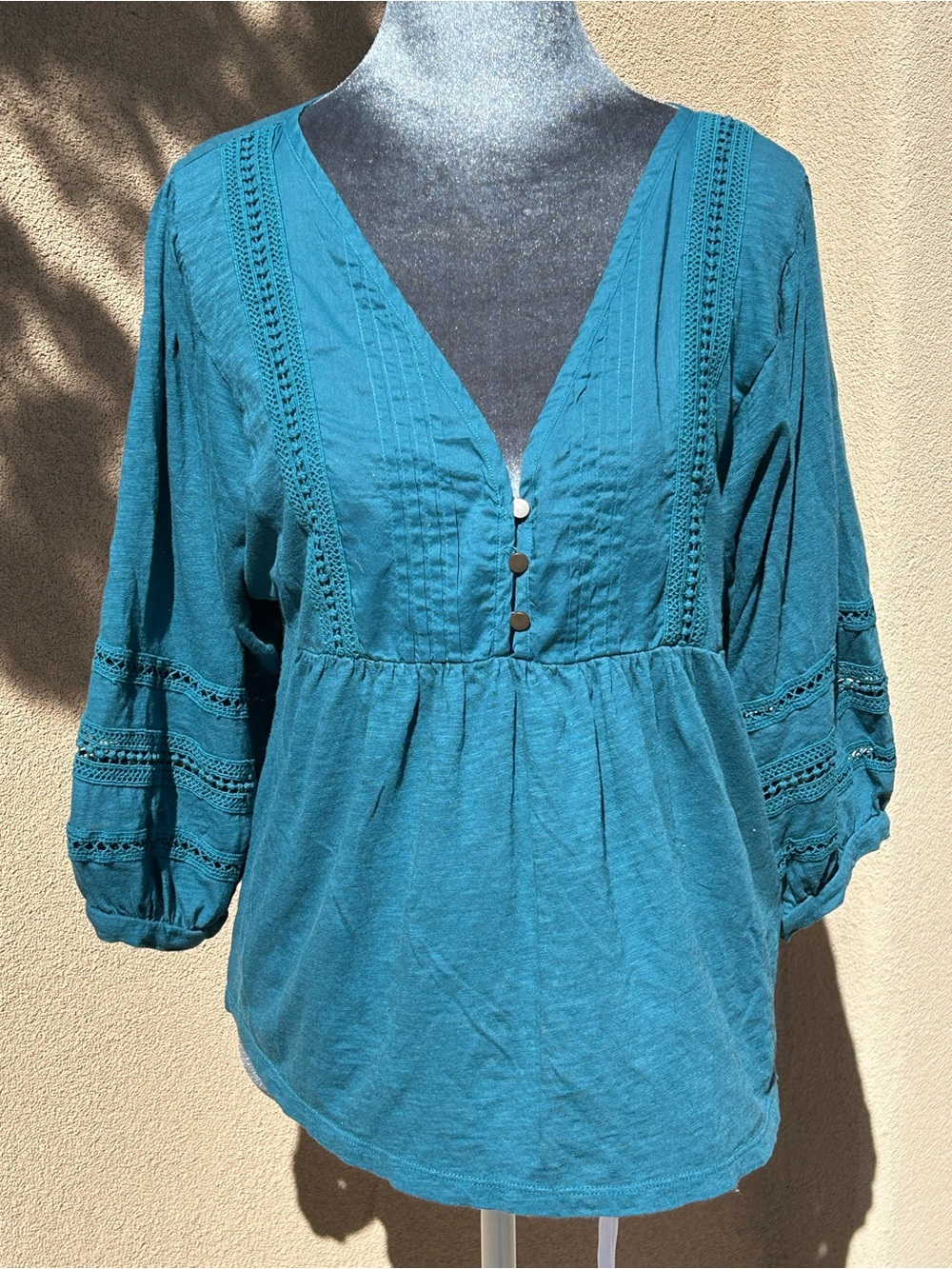 Anthropologie Kaye Pintucked Babydoll Top Blue Small